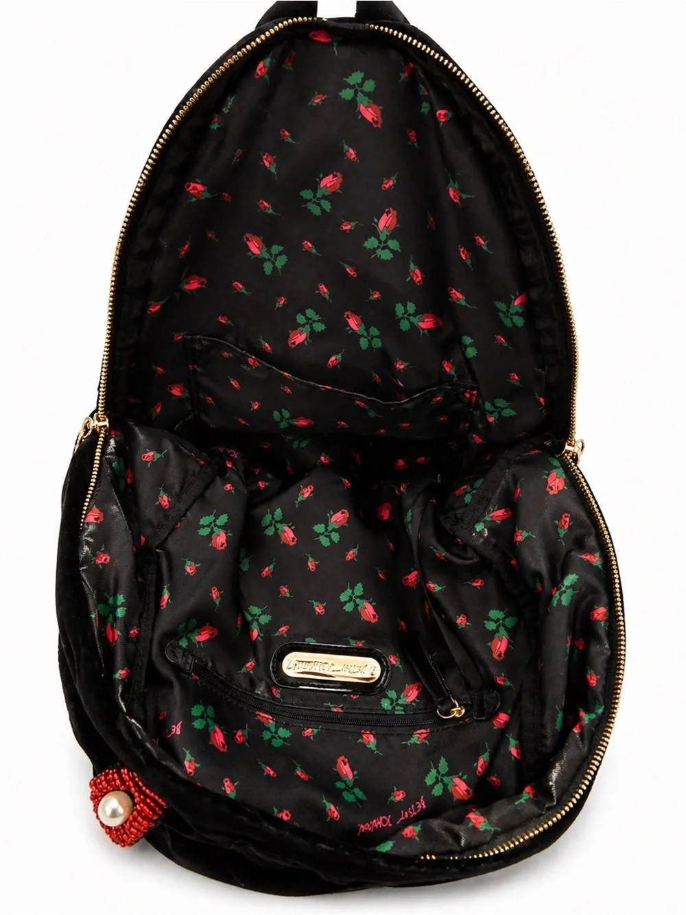 Betsy Johnson Baby’s Got Back Embellished Embroidered Black Velvet Backpack - Picture 9 of 11